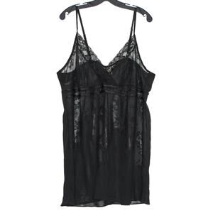 Cacique Lingerie Chemise Lace Sheer Black Babydoll Slip Dress Plus Size 22/24